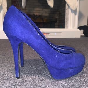 Blue suede heels